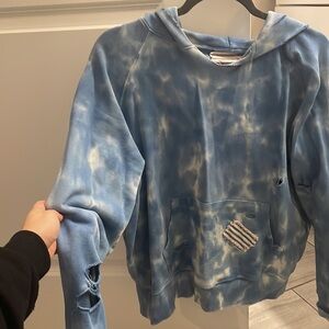 Blue and White TyeDye Distressed Hoddie and sweatpants SET